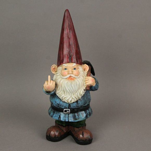 12in Grumpy Gnome Flipping The Bird Garden Sculpture Home Decor Outdoor Statue - Picture 5 of 8
